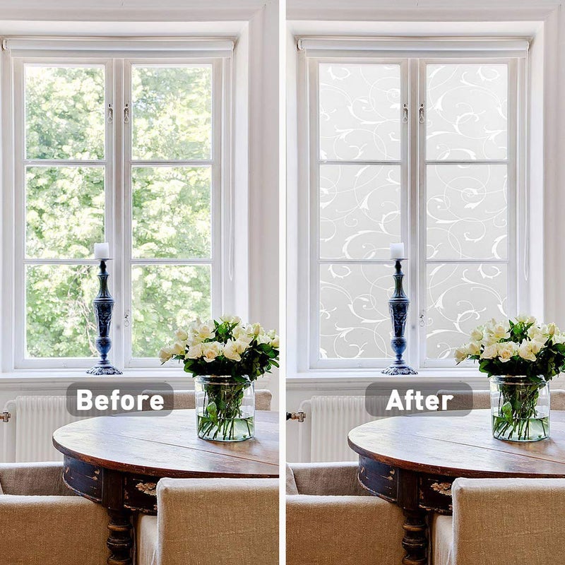 LEMON CLOUD Window Privacy Film, No-Adhesive Static Decorative Window Film, Frosted Stained Glass Window Cling Vine Design (35.4 x 157.4 Inch, White Leaf) - Image 2